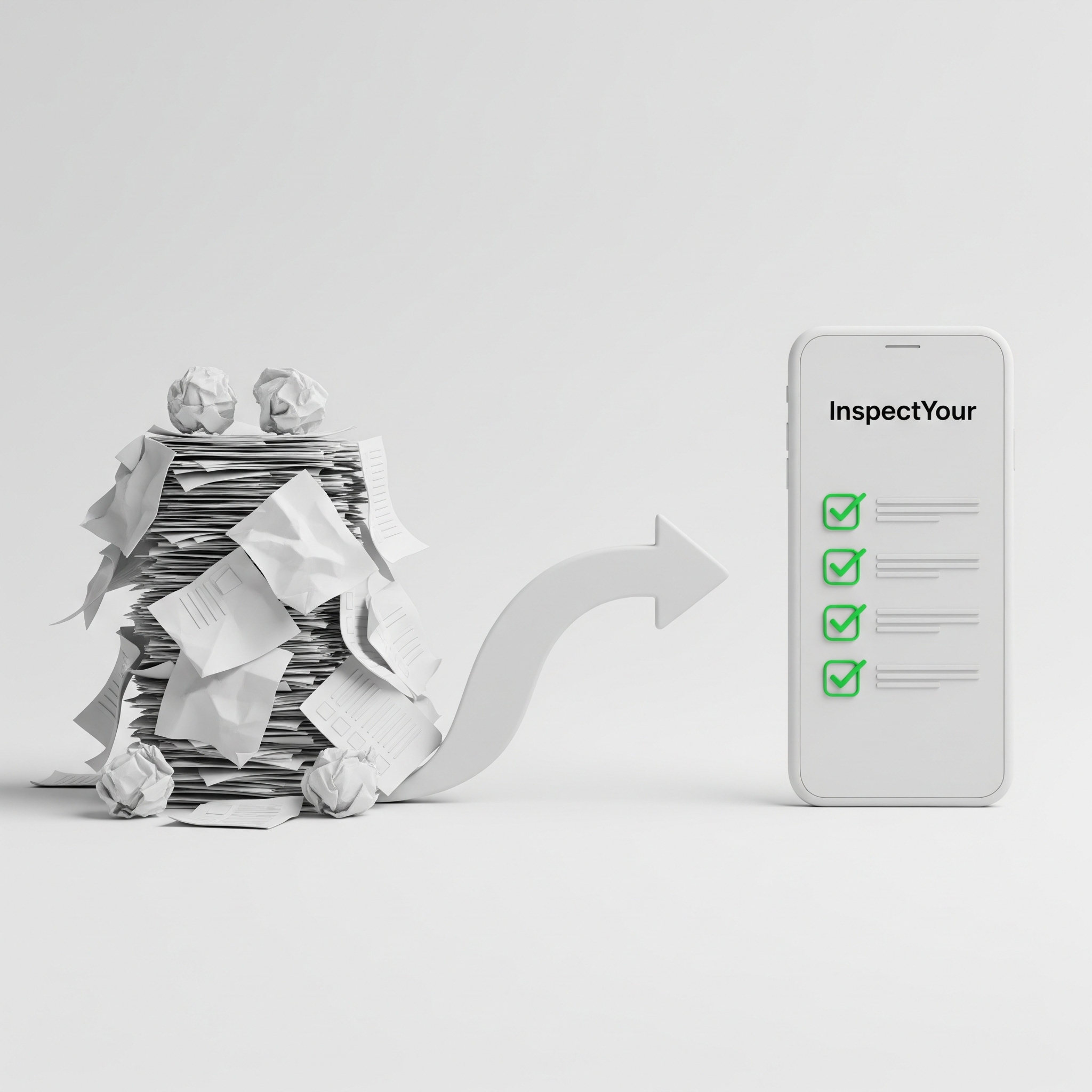 A concept showing messy paperwork transforming into a clean digital checklist on a smartphone.